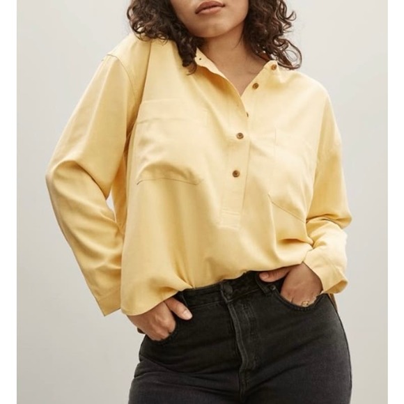 Everlane The Washable Silk Henley Shirt in Buttercream size 0 nwot - Picture 1 of 5